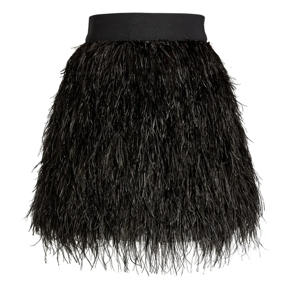 New! ALICE + OLIVIA Cina Ostrich Feather Mini Skirt - Picture 1 of 10
